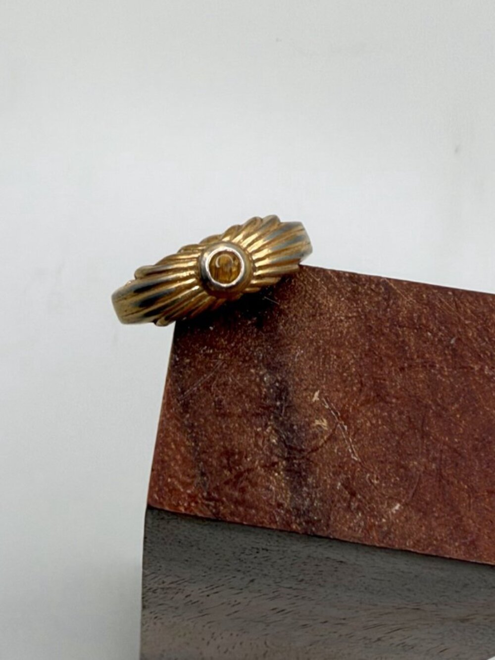 Vintage 18KT HGE Gold Plated Amber Glass Sunburst Ring Retro Mid Century MCM